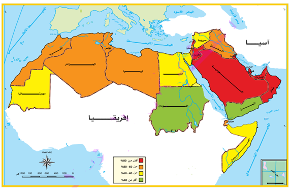 خريطة توزيع نسبة التحضر في الوطن العربي